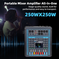 Nouvelle console de mixage DJ professionnelle 2*250W avec amplificateur de puissance, 5 canaux, USB, Bluetooth et alimentation fantôme 48V