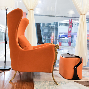 Sillón de Salón Moderno y Acogedor de Lujo, Sillón de Terciopelo con Marco de Madera Naranja, Muebles - Product Image 5