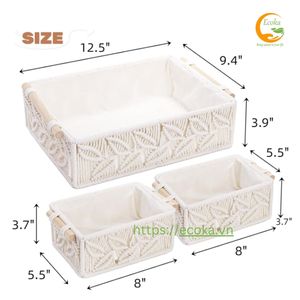 Giỏ lưu trữ macrame-Giỏ Boho dệt thủ công với lớp lót vải và tay cầm bằng gỗ cho phòng ngủ phòng khách nhà trẻ - Product Image 2