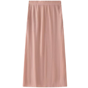 Miyake femmes printemps été taille haute plissé Stretch arrière jupe fendue tout match mi-longueur décontracté couleur unie en mousseline de soie - Product Image 1