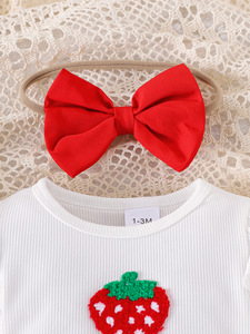 Set di Abbigliamento Estivo per <span class=keywords><strong>Neonata</strong></span> 3 Pezzi con Ricamo di Frutta Tutina per Neonati con Fascia per Capelli e Calzini - Product Image 4