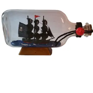 Glass Drift bottles, Bottle ships, 15.2X3.7X9 cm, Pirate Boat in bottle