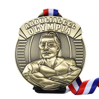 Médaille personnalisée en laiton plaqué or avec gaufrage, médailles de musculation pour club, en alliage de zinc, avec logo et lettres 3D en métal