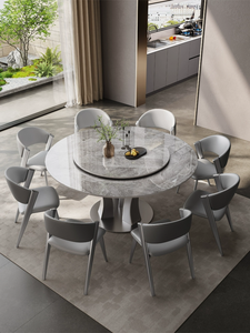 Mesa de comedor y silla de plato de roca de lujo ligero italiano mesa de comedor redonda pequeña y moderna para el hogar - Product Image 4