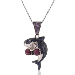 Necklace Iced Out Cuban 3mm Diamond Ice Hip Hop Boxing Shark Pendant Necklace HipHop Cuban Chain