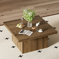 Table basse carrée en bois de 35,4 pouces, table centrale marron vintage avec grand plateau, meubles de salon pour petits espaces