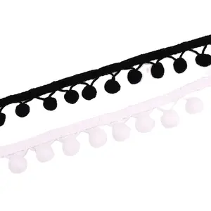 20 y工厂批发便宜12毫米黑色白色针织蕾丝涤纶缝制弹力球绒球修剪纹身花边装饰