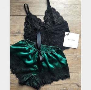 Conjunto de 2 piezas de lencería sexy de seda y satén para mujer, talla grande, bordado, ropa de dormir de otoño, tops, bralette y bragas - Product Image 2