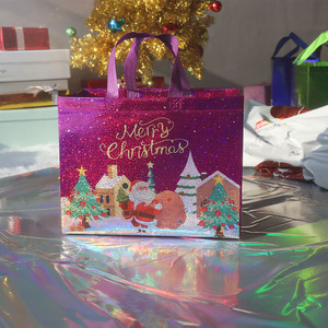 Holiday Luxury <strong>Christmas</strong> Glitter Reusable Non-Woven Gift <strong>Bag</strong> Handled <strong>Shoulder</strong> Strap Customizable Colors Designs for Shopping - Product Image 3