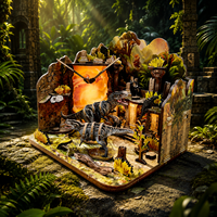 Kit de maison miniature « Ruines de dinosaures préhistoriques », puzzle en bois 3D lumineux à LED, ensemble de montage de diorama, design personnalisé