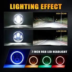 Auto Lighting System High Low Beam Halo Ring Round Headlight 7 Inch Car Led Headlight For Jeep Wrangler Jk Motorcycle Headlights