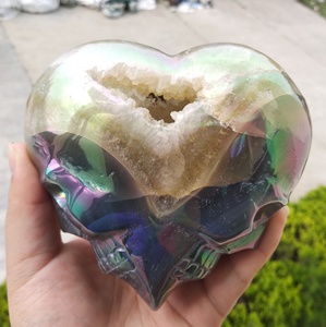 Commercio all'ingrosso naturale agata doppio del cranio del cuore galvanotecnica arcobaleno <span class=keywords><strong>geode</strong></span> agata cuore di guarigione di <span class=keywords><strong>pietra</strong></span> di cristallo per la decorazione - Product Image 5