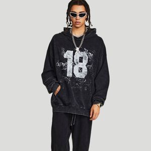 Otoño tendencia hombres 380G Sudadera con capucha American Retro Street Washed 100% algodón Digital impreso forrado pulóver - Product Image 5