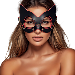 Máscara de Ojos de Cuero para Cosplay, Arnés Facial para Hombres y Mujeres, Ropa Fetiche, Juego de Roles en Clubes Sexuales, Equipo de Restricción y Bondage, Máscara de Ojos de Gato con Correa - Product Image 1