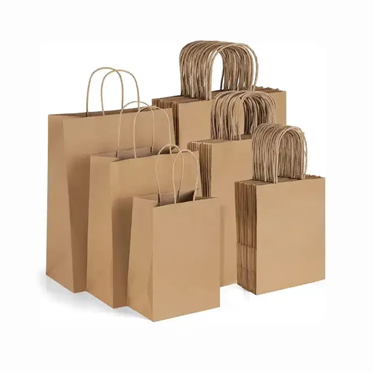 Bolsa de papel para ropa interior Bolsa de embalaje para ropa personalizada Bolsa de papel kraft marrón con asa plana con su propio logotipo