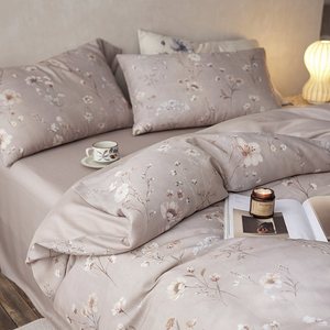 Tencel Linen <b>Printed</b> Pillowcase Four Piece Set Plants And Flowers Summer Bedding Duvet Cover Set - Product Image 2