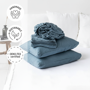 Juego de sábanas de lino 100% de calidad al por mayor, tamaño Queen, uso de hotel, incluye sábana bajera plana y hilo de 2 Pillowcases-200TC - Product Image 1