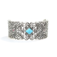 NUSRET Bracelet vintage en argent sterling 925 gravé à la main avec turquoise, bijoux romantiques turcs pour femmes, cadeau de fête, modèle WGBL232 37g