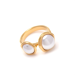 Fashion <b>Rings</b> <b>Gold</b> Plated 316L Stainless Steel Sustainable Resistant Pearl Inlay Design - Product Image 1