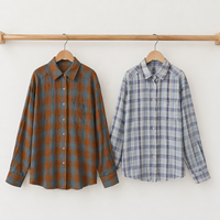 Chemise femme en lin lavé uni respirant à manches longues, boutonnée sur le devant, col rabattu, poche poitrine, ourlet effiloché, coupe ample, style vintage