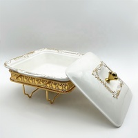 Plat de service carré en céramique doré tendance 1,2 L 1,8 L, ensemble chauffe-plats pour buffet, restaurant, mariage, fête