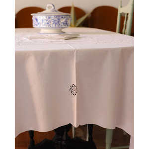 Mantel de Lino Blanco Pietrochianese con Encaje de Ganchillo y Rosetas, Rectangular de 120 Pulgadas, Servilletas Jacquard para Hoteles, Mesa de Comedor Elegante - Product Image 5