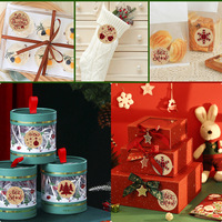 Rouleau de papier kraft de Noël, étiquettes adhésives imprimées en couleur, personnalisables, pour emballage cadeau, autocollants décoratifs, forme ronde
