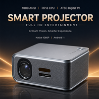 Projecteur 4K, résolution native 1080P Full HD, prise en charge du décodage vidéo 8K, 1000 ANSI, Android 11, WiFi, TV numérique ATSC intégrée