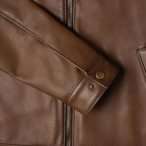 เสื้อคอปกหนังแท้ผู้ชายเสื้อแจ็กเก็ตหนังแกะแท้สำหรับผู้ชายสไตล์วินเทจคลาสสิกนักขี่จักรยาน - Product Image 2