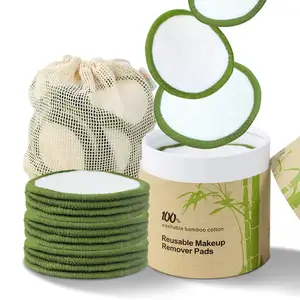 Tampons démaquillants en bambou lavables et écologiques pour femmes, 100% biologique, ronds de coton nettoyant pour le visage, réutilisables - Product Image 1