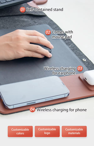 Tragbare Filz-Leder Magnetische Laptop-Hülle Kabelloses Ladegerät Schnellladung LED-Anzeige Mauspad Schreibtisch-Ladematte Reise - Product Image 5