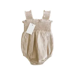 Tùy Chỉnh Muslin Ngực Smock Dễ Thương Bé Gái Bong Bóng Vai Rộng Romper Bodysuit Quần Áo Mùa Hè 2024 Trẻ Em