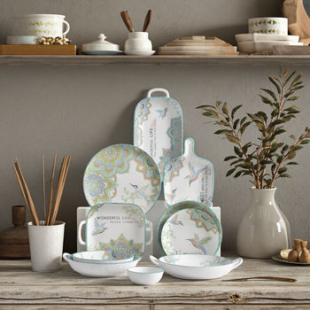 European Style Ceramic Fruit Plate Bowls Set Round Square Charger Plates with Bohemian Design