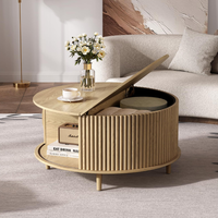 Mesa de Centro Convertible de Madera Clara con Tapa Abatible y Almacenamiento Oculto, Diseño Escandinavo para Sala de Estar
