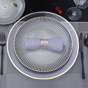 Nordic Light Luxury Wedding <strong>Black</strong> Marble Plates Ceramic <strong>Dinner</strong> <strong>Sets</strong> with Gold Rimmed - Product Image 5