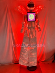 Disfraz de robot LED blanco con zancos, traje de robot LED, ropa con zancos LED, casco LED, conjunto con alas geniales - Product Image 5