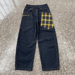 Jeans de Hombre Estilo Vintage, 100% Algodón, Lavado Azul, Corte Holgado, Diseño con Contraste de Color, Bordado a Cuadros, Bolsillos Grandes, Estilo Europeo - Product Image 2