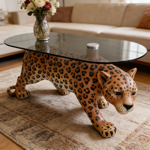Table basse en verre avec sculpture d'animal léopard, table d'appoint <span class=keywords><strong>de</strong></span> luxe, décoration moderne pour salon, statue d'art, meuble - Product Image 3