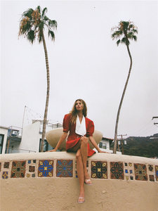 Personalizzazione Oem a sbuffo maniche corte a vita alta con scollo a V di alta qualità da donna collo <span class=keywords><strong>grande</strong></span> con fiocco posteriore doppiopetto Mini <span class=keywords><strong>abito</strong></span> da donna - Product Image 4