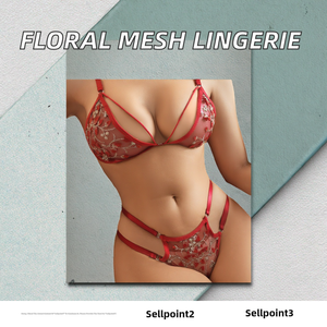 नया सरल जाल 2-टुकड़ा कढ़ाई प्रिंट फीता के साथ सेट, महिला अर्ध-सरासर हैंडवॉश - Product Image 2