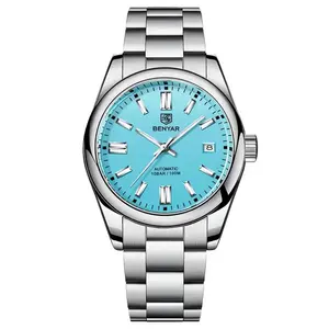 Benyar 5185高级奢华镂空男士手表不锈钢表带自动机芯机械表