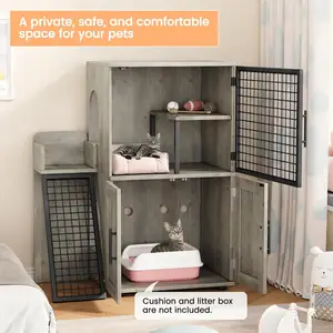Maison pour chat intérieur Villa moderne pour toilettes et litière pour chat Meuble avec plateforme