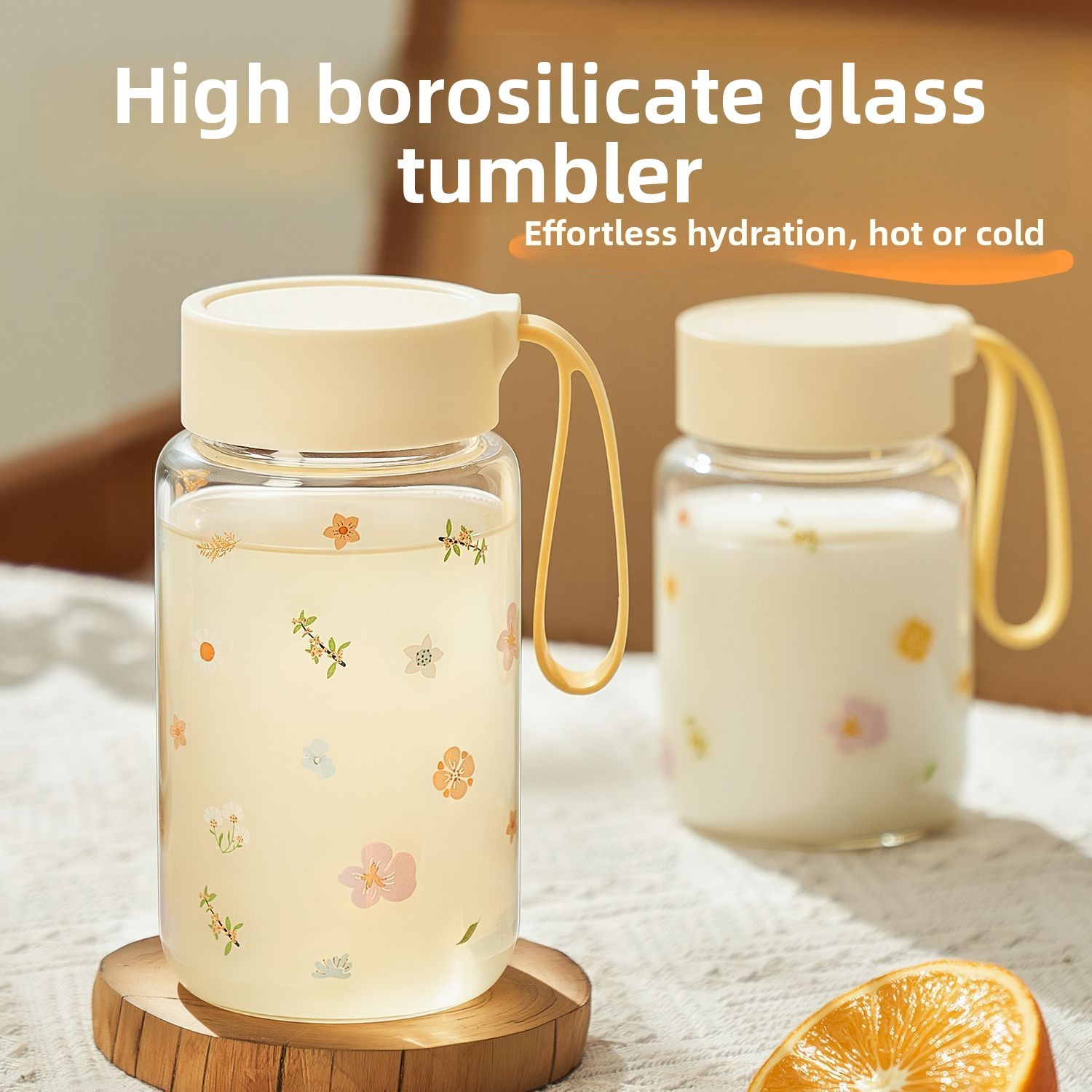 High-temperature Resistant Stylish Women's Portable Borosilicate Glass Cup Double Wall Floral Pattern Dishwasher Microwave Safe view 3
