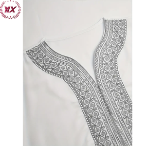 Túnica larga árabe musulmana islámica de estilo marroquí <span class=keywords><strong>tradicional</strong></span> para hombres Cuello Blanco bordado gris plateado <span class=keywords><strong>vestido</strong></span> modesto de tres cuartos - Product Image 4