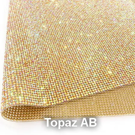 Colorful Hot Fix Iron On SS6 2 Mm Full Glass Crystal Rhinestones Mesh 24 X 40 CM Sheet Mesh Stickers Wedding Dress Applique Trim