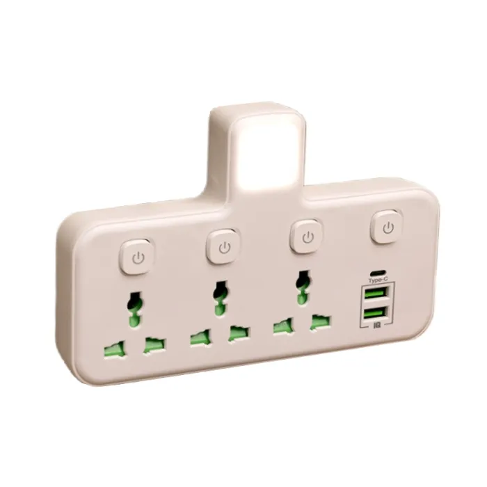 Universeel Stopcontact Met Nachtlampje, 3-Outlet Met 3 USB-Oplaadpoorten, Multi-Stekker Stopcontacten Muuradapter Expander Met Uit Elkaar Geplaatste Stopcontact