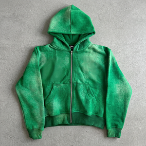 Sudadera con Capucha Verde para Hombre, Cierre de Cremallera, Corte Regular, Color Sólido, Informal, Tejido de Algodón y Felpa, para Otoño - Product Image 2