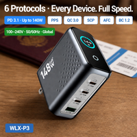 Chargeur GaN3 148W 4-en-1 avec affichage visuel de la puissance, USB-C PD pour MacBook Pro iPad iPhone, certifié CE FCC RoHS