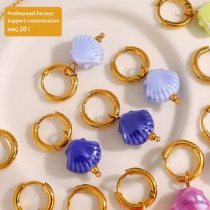 Pendientes XINXIAN de acero inoxidable para mujer, chapado en oro de 18 quilates, joyería impermeable de moda, pendiente de acero con gota de concha de macarrón de <span class=keywords><strong>cerámica</strong></span> - Product Image 2