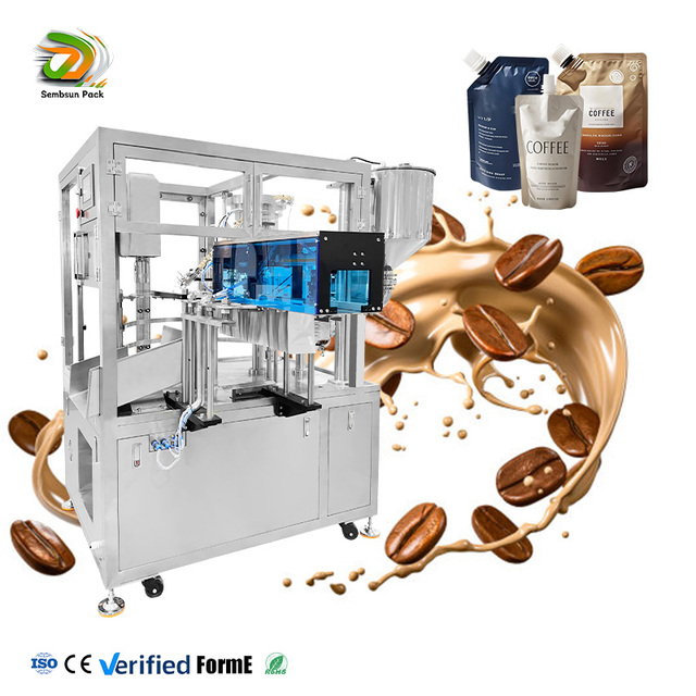 Automatic Rotary Spout Pouch Liquid Pump Filling Capping Machine for Coffee Liquid